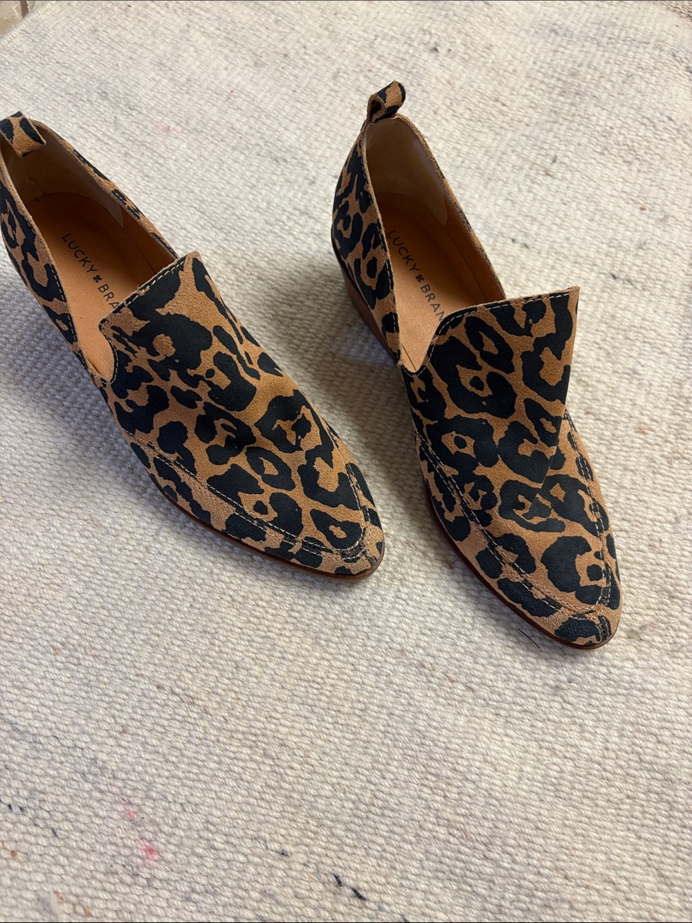 Lucky Brand Leopard-Print Slip-On Flats in Tan and Black
